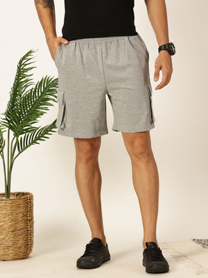 Thomas Scott Solid Men Grey Cargo Shorts