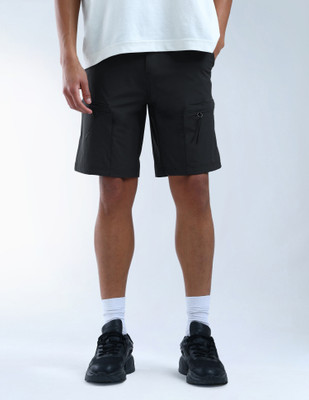 FLYING MACHINE Solid Men Black Cargo Shorts