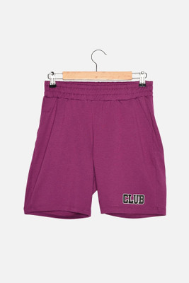 Trendyol Solid Women Purple High Waist Shorts