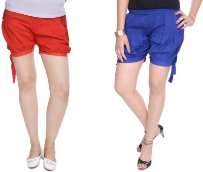 JABAMA Solid Women Red, Blue Regular Shorts