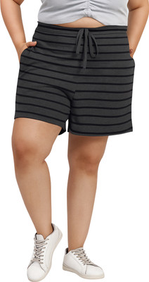wild U Striped Women Grey Casual Shorts
