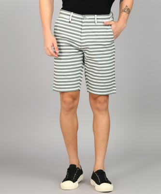 Louis Philippe Sport Striped Men Dark Green Casual Shorts