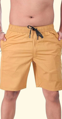 24 Street Solid Men Yellow Casual Shorts