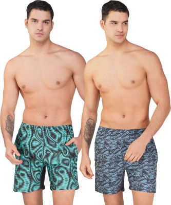 NINQ Printed Men Green, Grey Swim Shorts