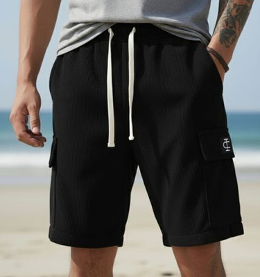 INDICLUB Self Design Men Black Regular Shorts