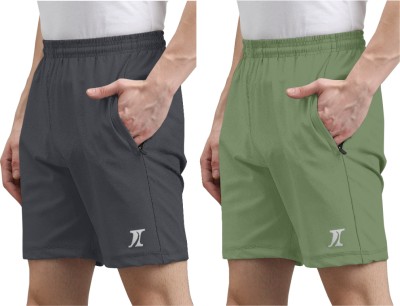 INDICLUB Solid Men Dark Grey, Light Green Sports Shorts