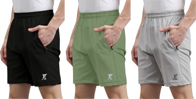 INDICLUB Solid Men Black, Light Green, Silver Casual Shorts