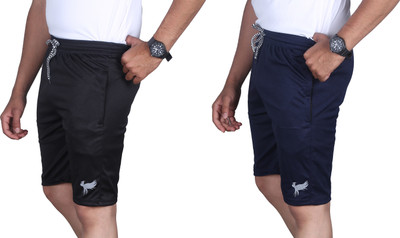 FLYENZA Solid Men Black, Dark Blue Sports Shorts