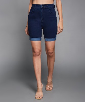 Miss Chase Solid Women Denim Dark Blue Denim Shorts