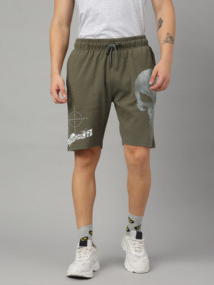 Free Authority Graphic Print Men Green Basic Shorts