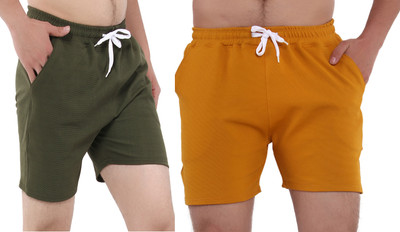 GTwo Solid Men Green, Yellow Basic Shorts