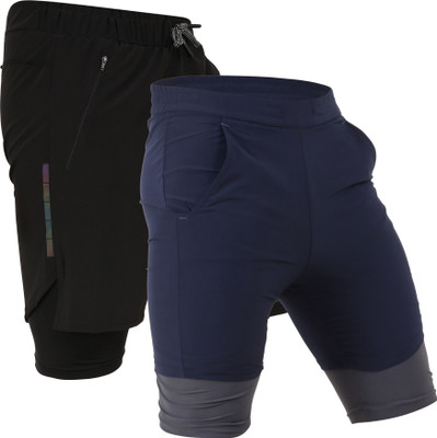 never lose Self Design Men Blue, Black Running Shorts