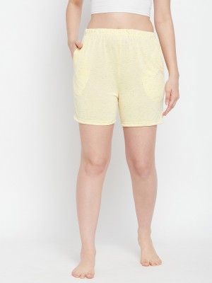 Clovia Self Design Women Yellow Basic Shorts