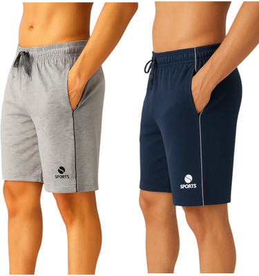 Aargee Solid Men Grey, Dark Blue Regular Shorts