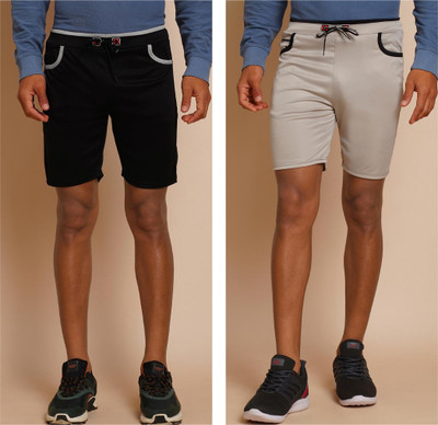 METRONAUT Solid Men Black, Silver Regular Shorts