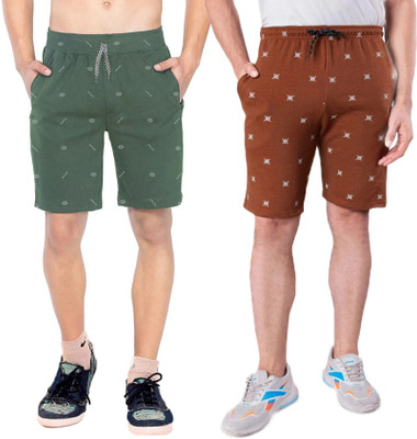 WILD CAMO Printed, Self Design Men Brown, Green Regular Shorts