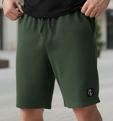 INDICLUB Self Design Men Green Casual Shorts