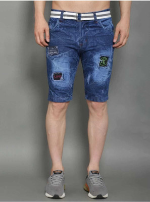 hyooo Solid Men Denim Blue Denim Shorts