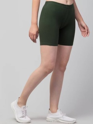 Attirezone Solid Women Black, Green Sports Shorts