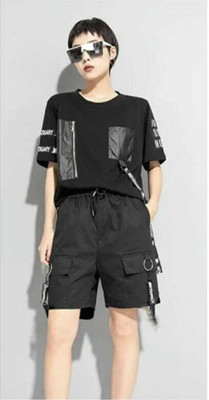 allen ville Self Design Women Black Regular Shorts