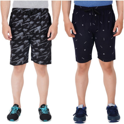 FEEL TRACK Printed Men Black, Dark Blue Regular Shorts