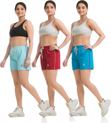 STYLE AK Solid Women Light Blue, Maroon, Green Regular Shorts