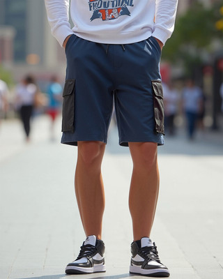BEWAKOOF Color Block Men Blue Cargo Shorts