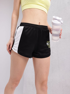 HRX by Hrithik Roshan Printed Women Black Sports Shorts