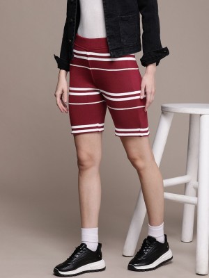 Roadster Striped Women Red Regular Shorts