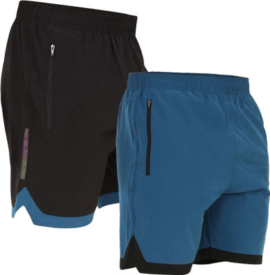 HouseOfCommon Solid Men Black, Light Blue Gym Shorts