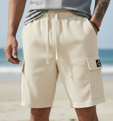 INDICLUB Self Design Men Beige Regular Shorts