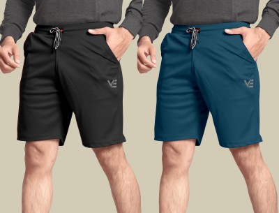 WeReKo Solid Men Black, Light Blue Sports Shorts