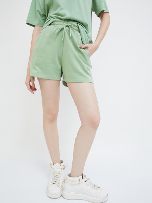 Ginger by Lifestyle Solid Women Light Green Basic Shorts