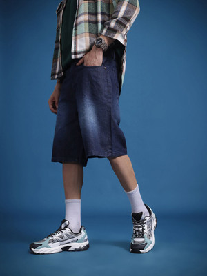 Roadster Striped Men Blue Denim Shorts