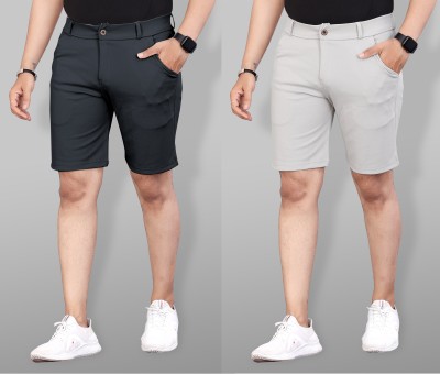 INDICLUB Solid Men Grey, Black Casual Shorts