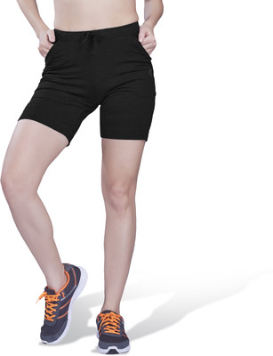 Laasa Sports Solid Women Black Casual Shorts