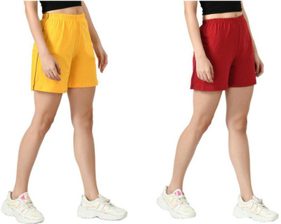 IndiWeaves Solid Women Maroon, Yellow Regular Shorts