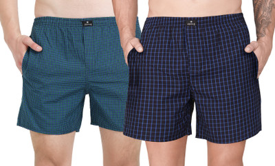 String Checkered Men Dark Blue, Green Boxer Shorts