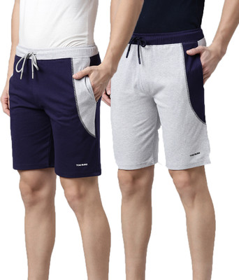 Tom Burg Color Block Men Dark Blue, Grey Basic Shorts