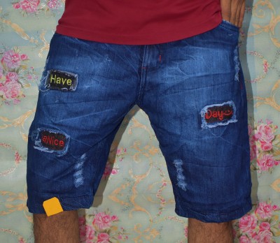 HUNCHMAN Dyed/Washed Men Denim Blue Basic Shorts