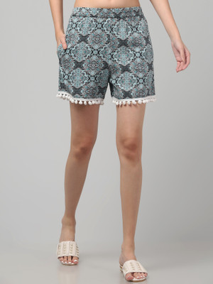 Rayware Printed Women Dark Blue Regular Shorts