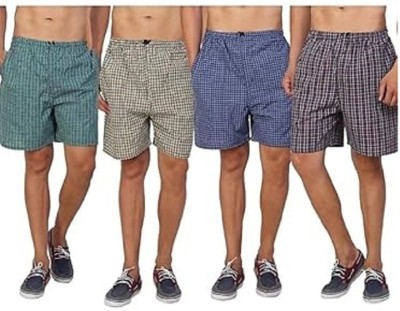 finefashion Checkered Men Purple, Green, Yellow, Blue Regular Shorts