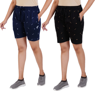 FEEL TRACK Printed Men Black, Blue Regular Shorts