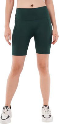 INDIAN HAWK Solid Women Green Casual Shorts