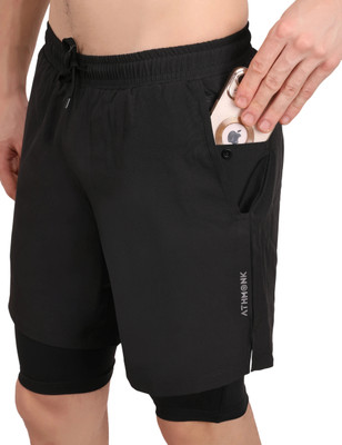 Athmonk Printed Men Black Running Shorts