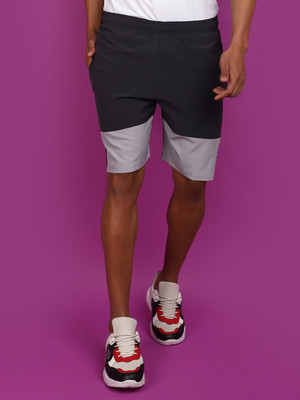 V-MART Color Block Men Grey, Grey Regular Shorts