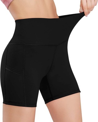 SHAPERX Solid Women Black Gym Shorts