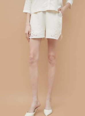 Fame Forever by Lifestyle Embroidered Women White Regular Shorts