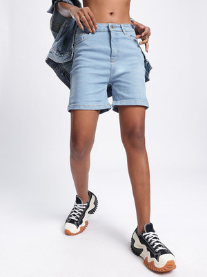 Dressberry Solid Women Blue Regular Shorts