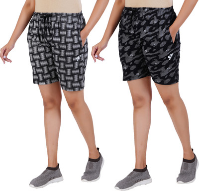 FEEL TRACK Printed Men Black, Grey Regular Shorts